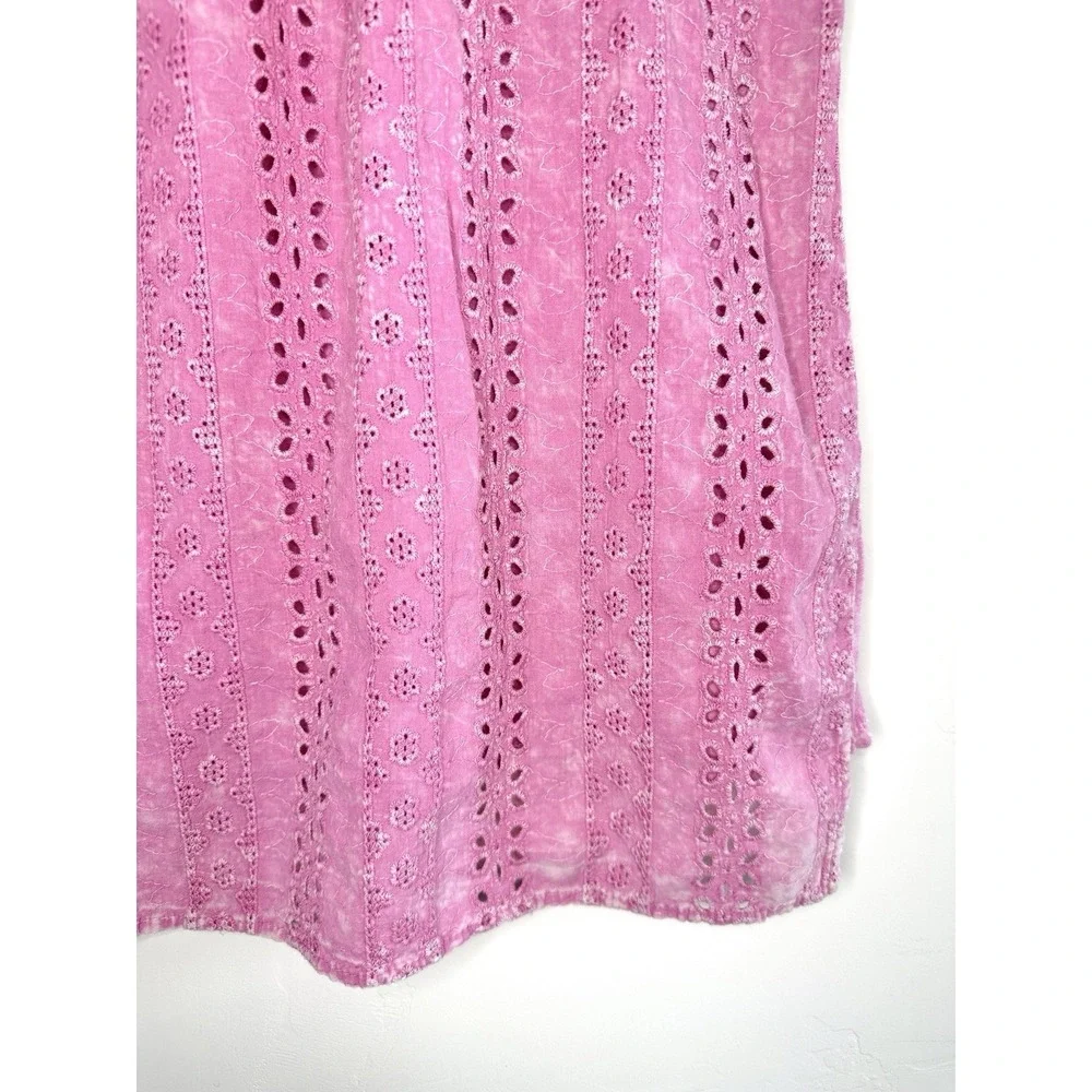 Eri + Ali Anthropologie Pink Eyelet Lace Back Tank Top Small Cotton V-Neck Boho - Picture 8 of 12